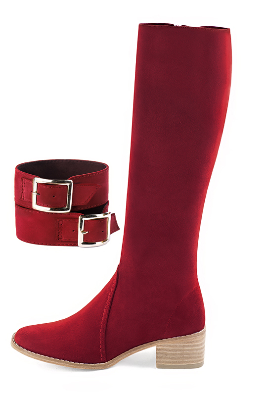 Cardinal red women's calf bracelets, to wear over boots. Top view - Florence KOOIJMAN